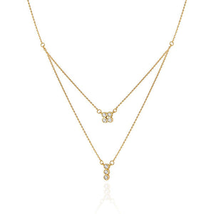 Two Layer Yellow Gold Necklace setting with Cubic Zirconia 18k 16 to 18Inches Adjustable 3.7gr