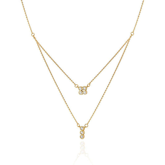 Two Layer Yellow Gold Necklace setting with Cubic Zirconia 18k 16 to 18Inches Adjustable 3.7gr