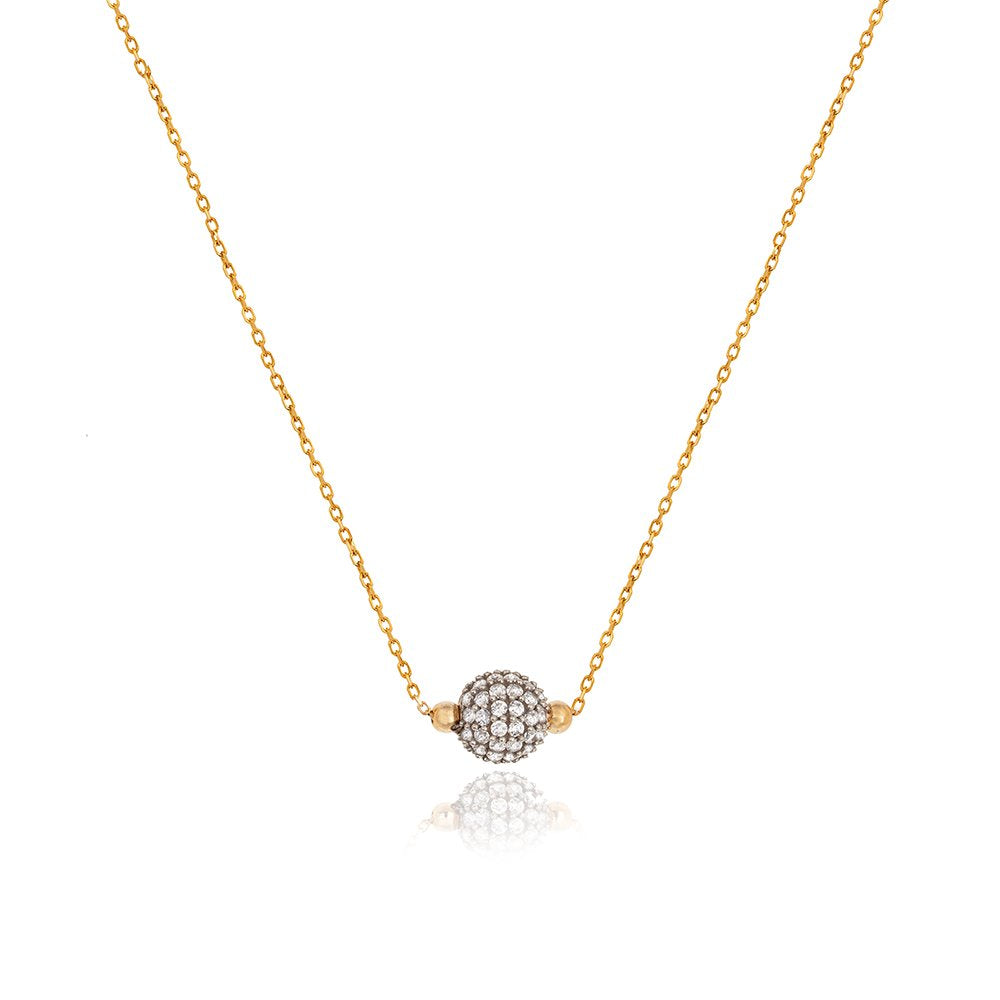 Yellow Gold Necklace with a ball and Cubic Zirconia on setting 18k 4.01gr