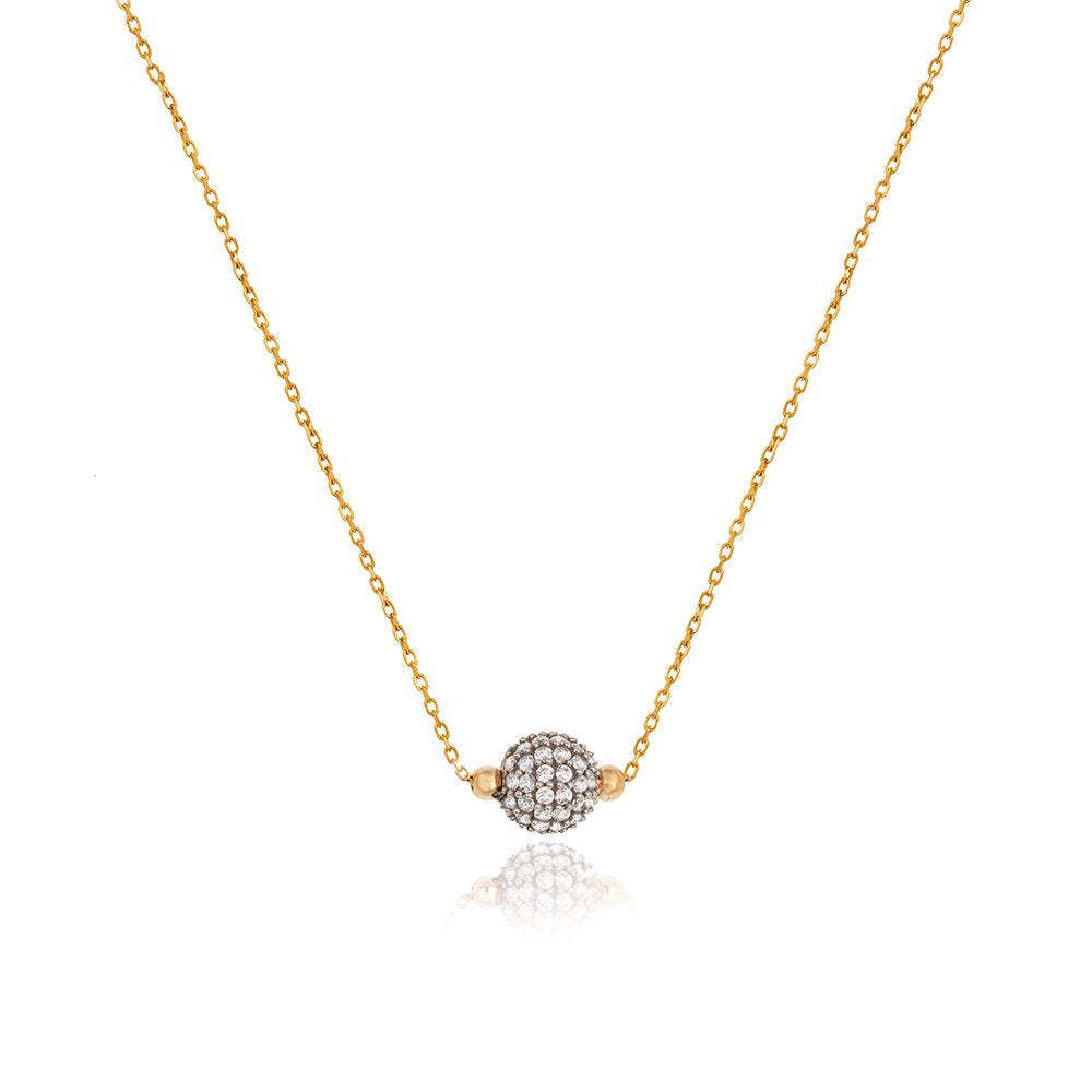 Yellow Gold Necklace with a ball and Cubic Zirconia on setting 18k 4.01gr