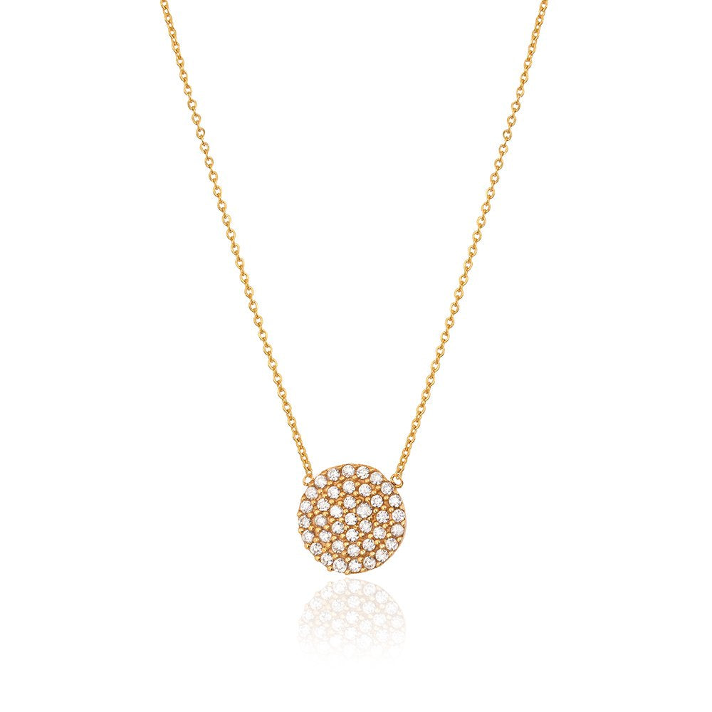 Yellow Gold Necklace with one Circle setting with Cubic Zirconia 18k 16 to 18Inches Adjustable 2.32gr