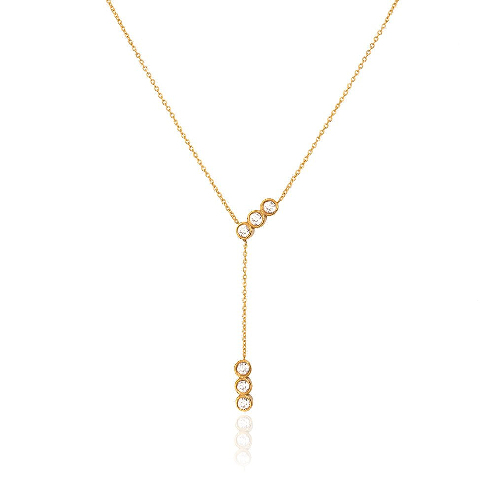 Yellow Gold Y Style Necklace setting with Cubic Zirconia 18k 4.3gr