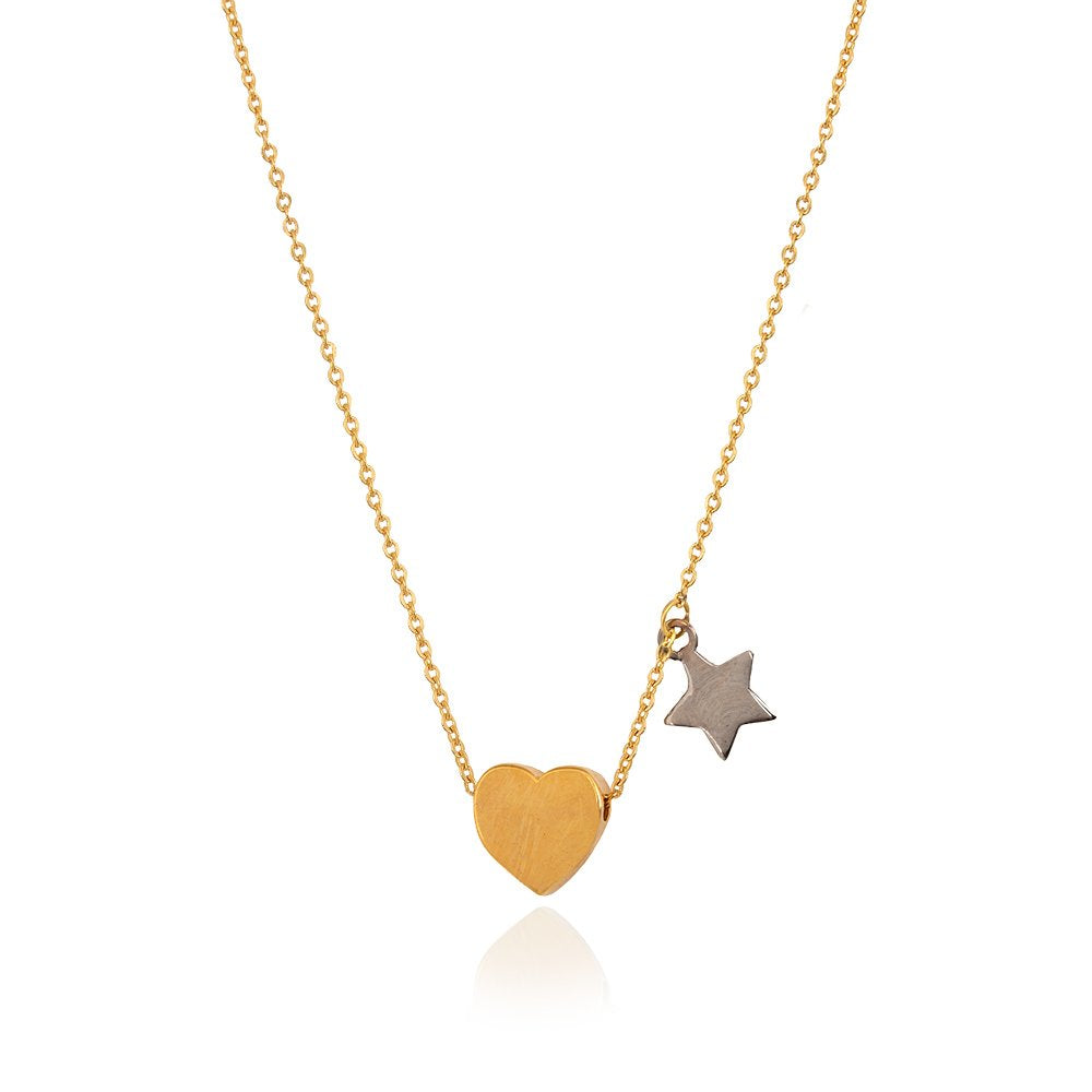 Yellow Gold Necklace with one moving heart and one white gold Star 18k 16 to 18 Inches adjustable 2.52gr