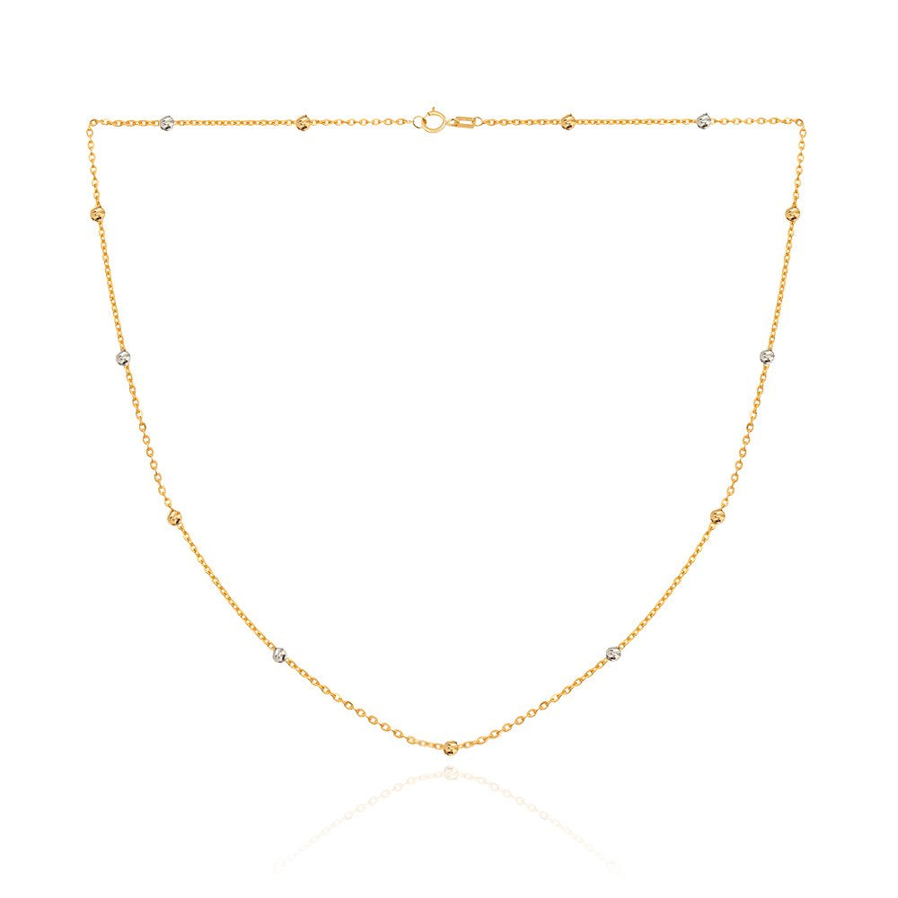 Yellow Gold Station Necklace with White and Yellow Gold Balls, 18k,2.34gr