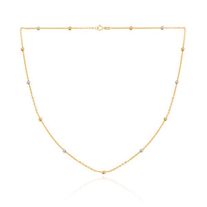 Yellow Gold Station Necklace with White and Yellow Gold Balls, 18k,2.34gr