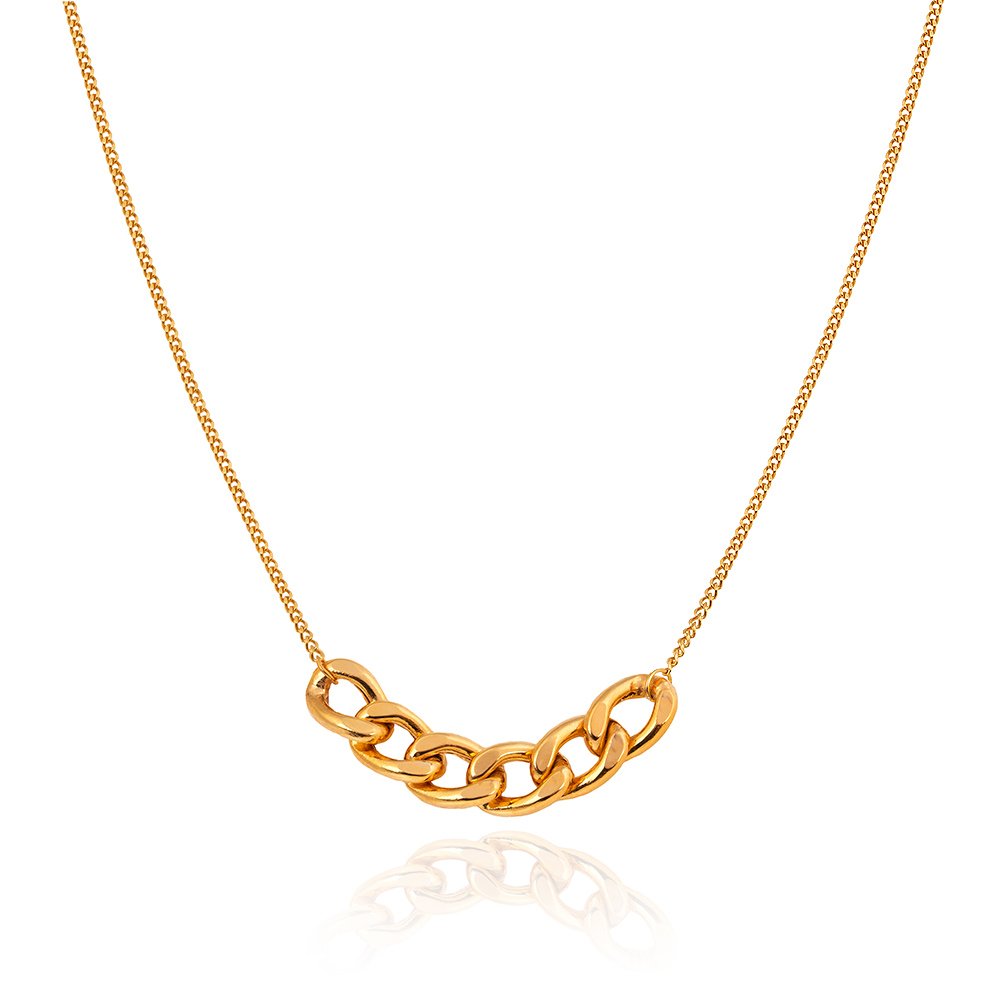 Yellow Gold Necklace with one Inches curb chain in center, 18k, 4gr
