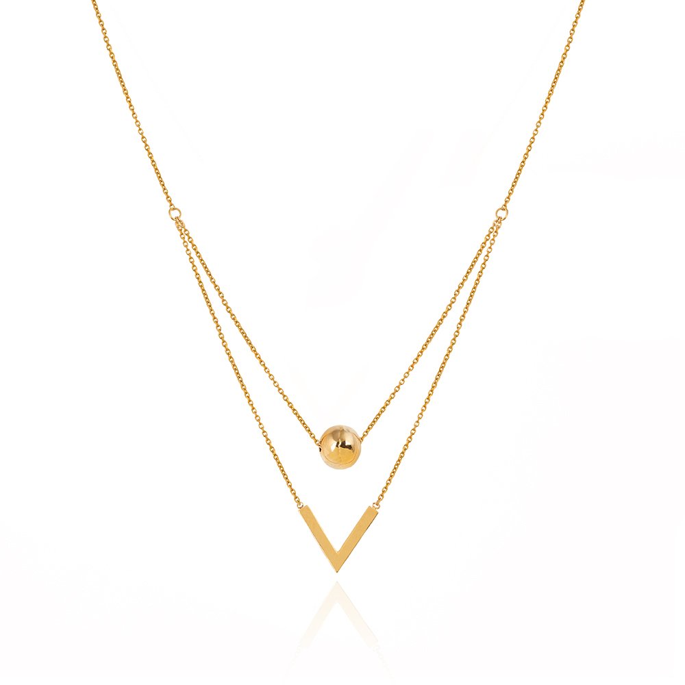 Two Layer Yellow Gold Necklace with ball and V shape 18k 4.52gr