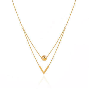 Two Layer Yellow Gold Necklace with ball and V shape 18k 4.52gr
