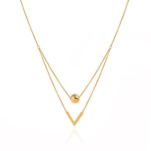 Two Layer Yellow Gold Necklace with ball and V shape 18k 4.52gr
