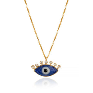 Yellow Gold Evil Eye Necklace with Blue Enamel 18k ,3.39gr