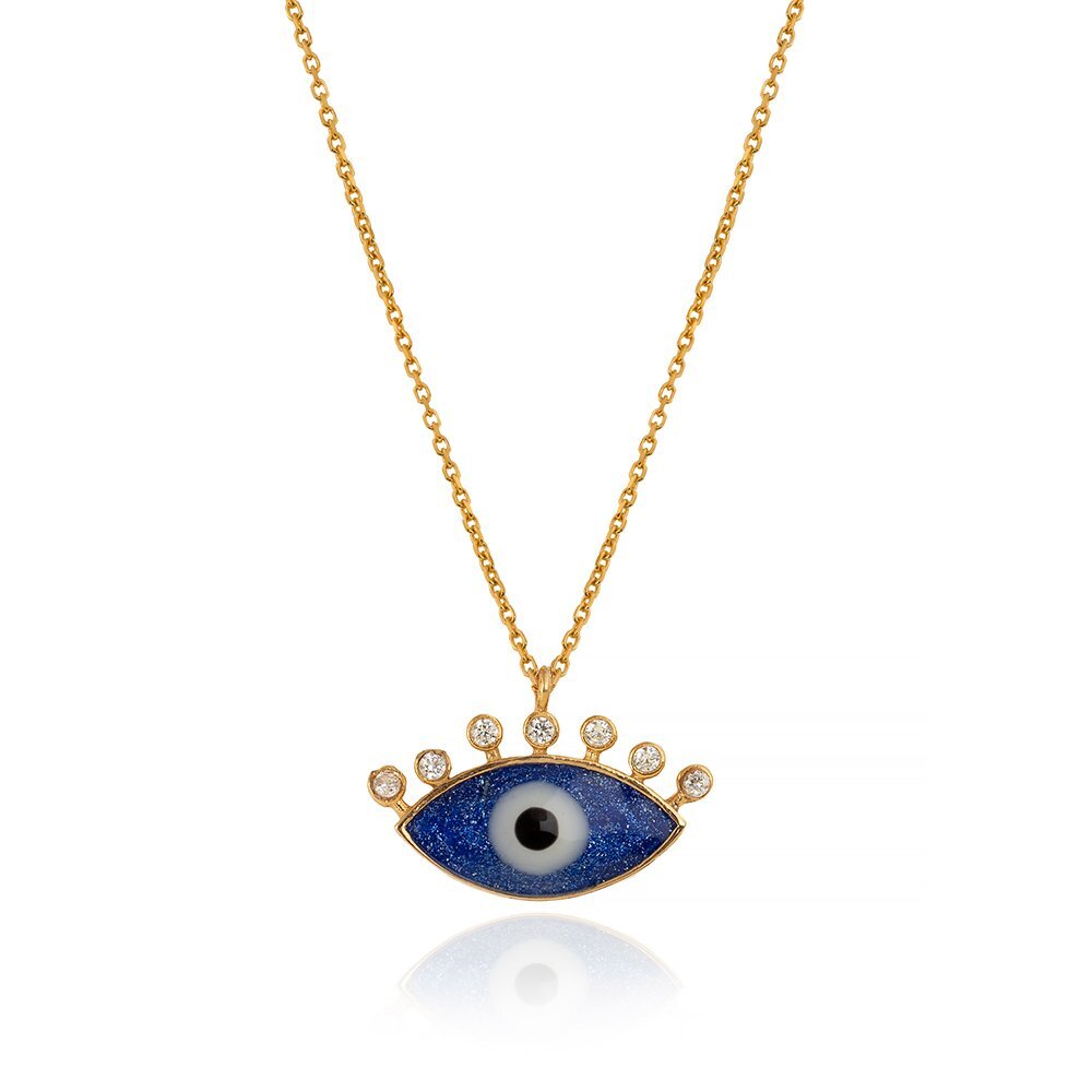 Yellow Gold Evil Eye Necklace with Blue Enamel 18k ,3.39gr