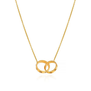 18K Yellow Gold Necklace with Two interlocking Rings