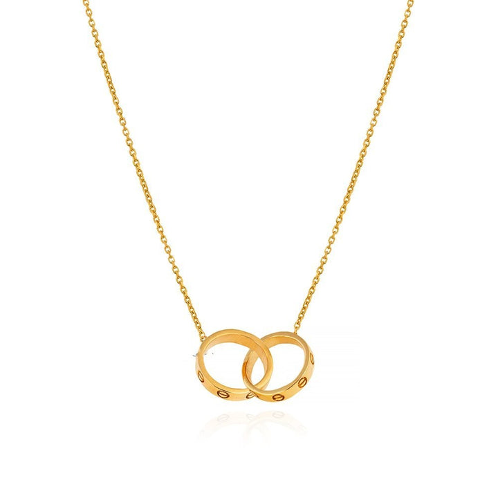 18K Yellow Gold Necklace with Two interlocking Rings
