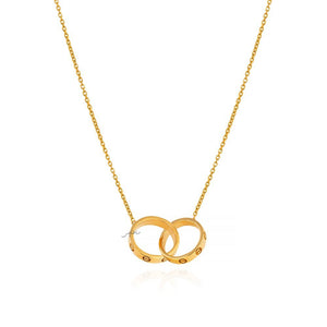 18K Yellow Gold Necklace with Two interlocking Rings together