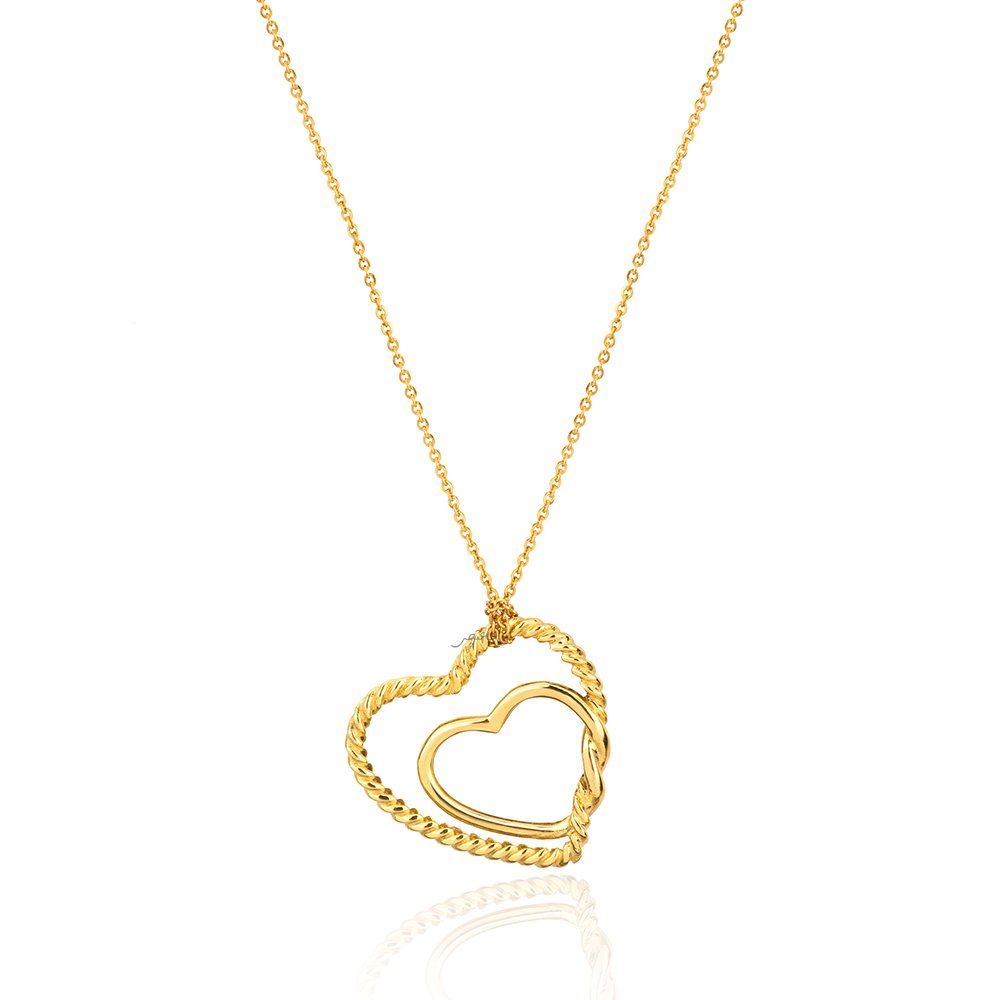Yellow gold necklace with two heart together 18k 3.31gr