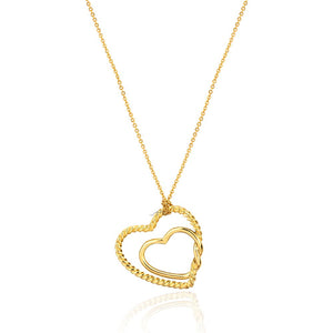 Yellow Gold Necklace with two heart together, Rope Style, 18k ,3.31gr