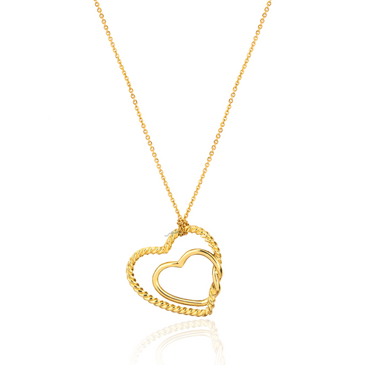 Yellow Gold  Two Hearts togther with chain, 16 1/2 to 18 Inches Adjustable, 18k, 4.66gr
