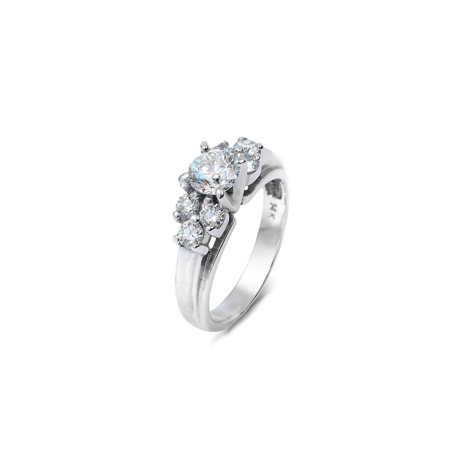 White Gold Diamond Engagement Ring Centre Stone: Round Cut 0.6ct.Side Diamonds: 6 Round Cut each 0.1ct. TCW: 1.2ct SI1-2 F-G 14k 4.43gr