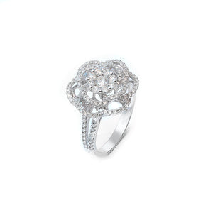 White Gold Flower Style Diamond Ring 130 Round Diamonds , 18k, TCW: 0.78ct VS GH
