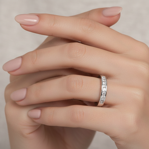 14K White Gold Band Setting Princess Cut Diamonds