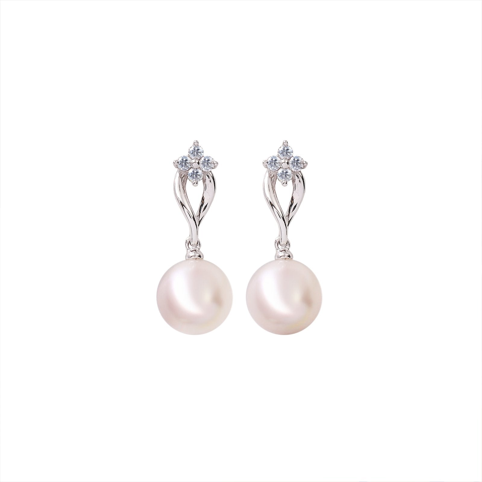 White Gold Round Shape Pearl & Diamond Earrings TDW: 0.1ct 14k