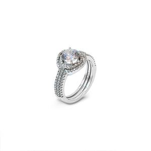 White Gold Cubic Zirconia Halo Ring with Diamond Enhancer 18k, TDW: 1.1ct