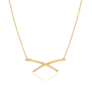 Yellow gold Sleek Crossover Bar Necklace,  18k , 3.5gr