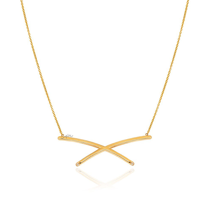 18K Yellow Gold Sleek Crossover Bar Necklace 3.5gr