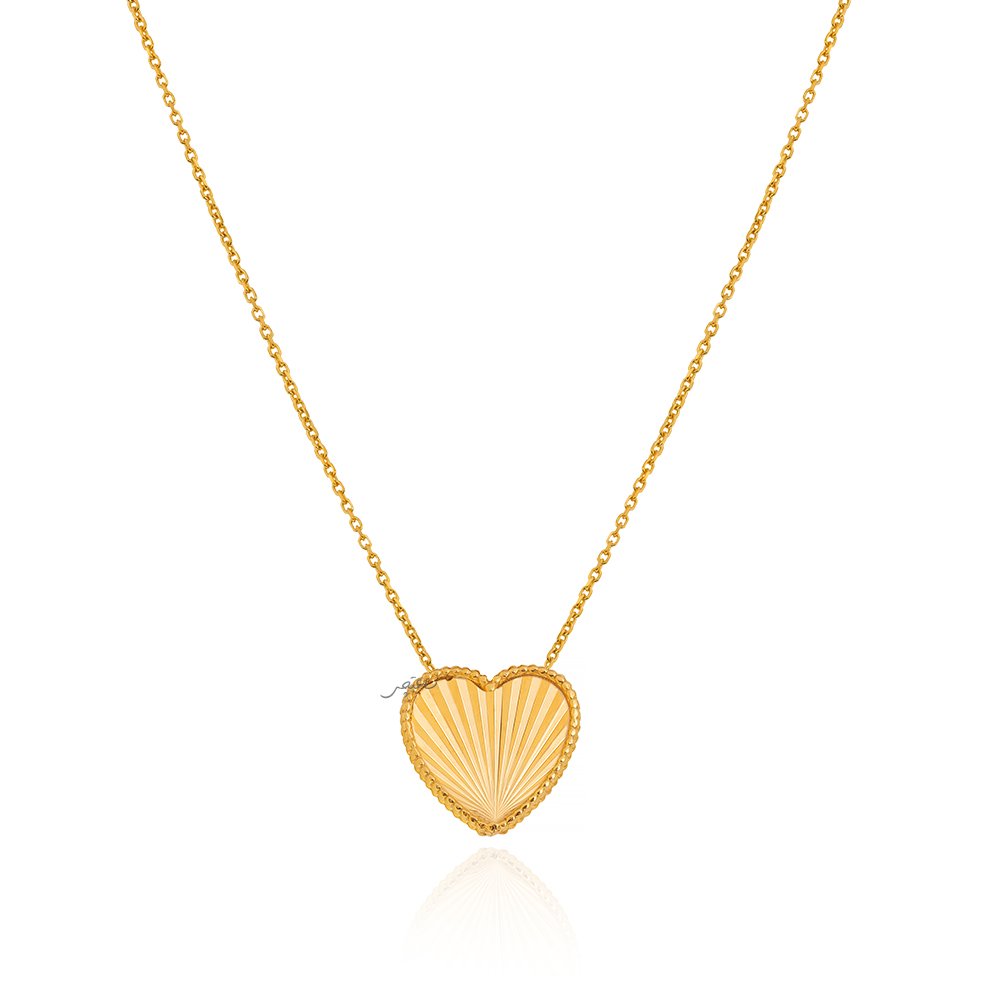 Yellow Gold heart Necklace  Diamond cut 17-18 Inches 18k 3.07gr