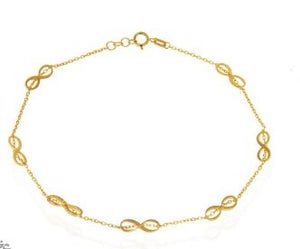 Yellow Gold Infinty Anklet Size 9 1/4 Inches to 9 3/4 18k 2.78