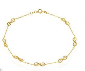 Yellow Gold Infinty Anklet Size 9 1/4 Inches to 9 3/4 18k 2.78