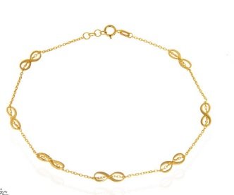 Yellow Gold Infinty Anklet Size 9 1/4 Inches to 9 3/4 18k 2.78