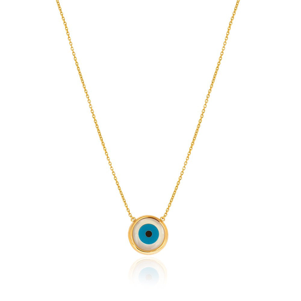 Yellow Gold Large Evil Eye Necklace 17- 18 Inches adjustable 18k 3.13gr