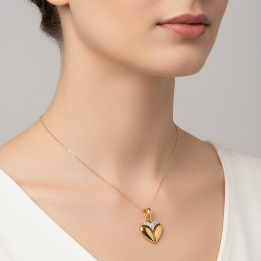 14K Yellow Gold Heart Pendent with Diamonds TDW:0.13ct SI I