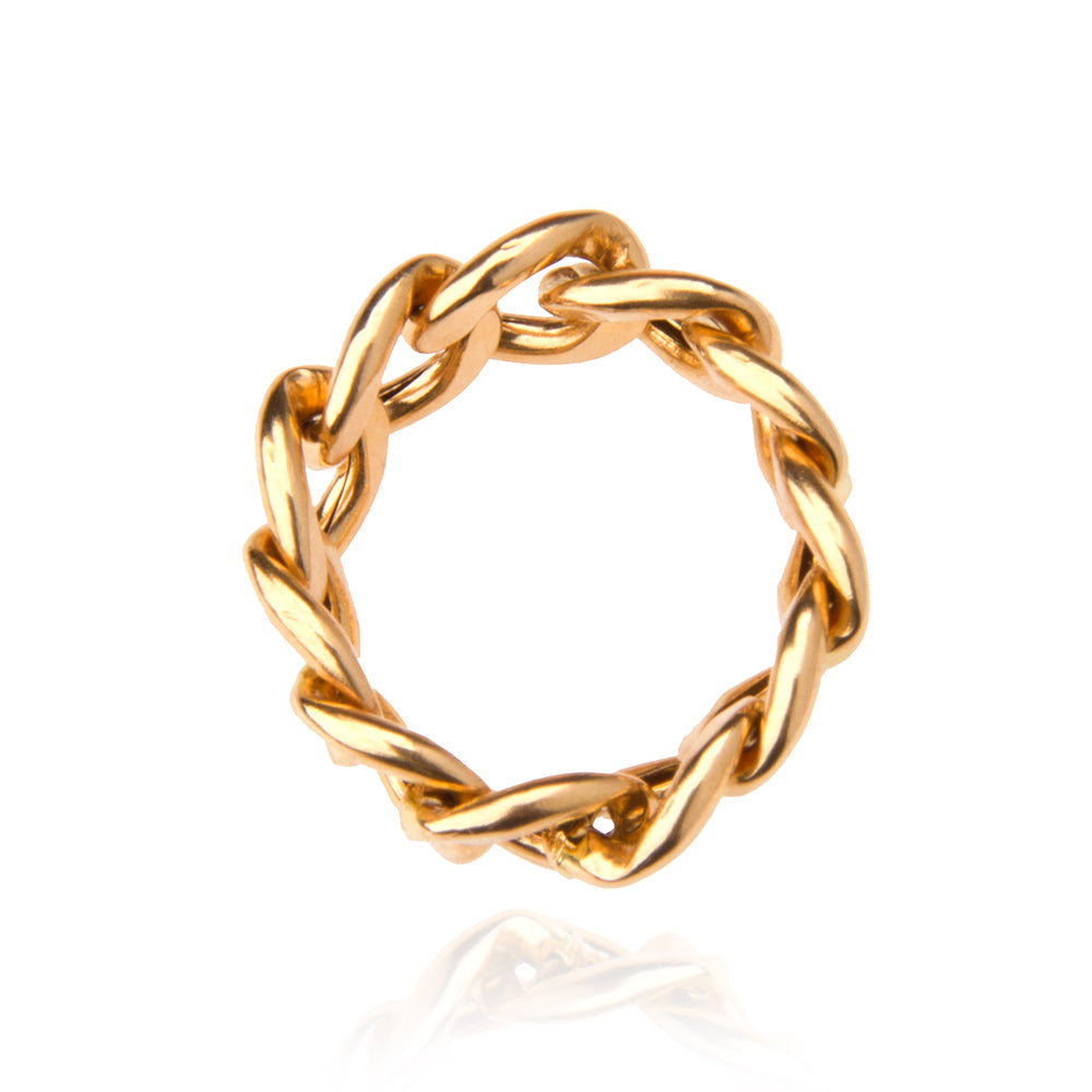 Yellow Gold Curb Linked Flexible Ring, 18k,6.3mm Width