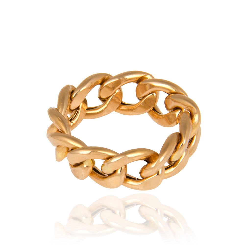 Yellow Gold Curb Linked Flexible Ring, 18k,6.3mm Width