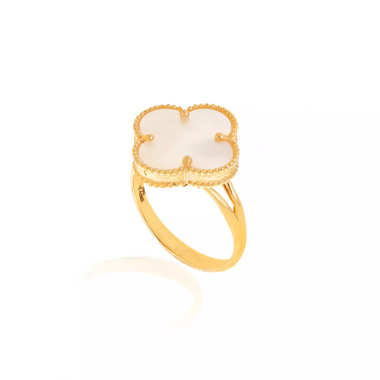 Yellow Gold Clover ring with Mother of pearl, 18k,3.64gr