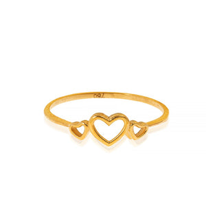 18K Yellow Gold Ring with Three Heart