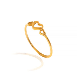 18K Yellow Gold Ring with Three Heart
