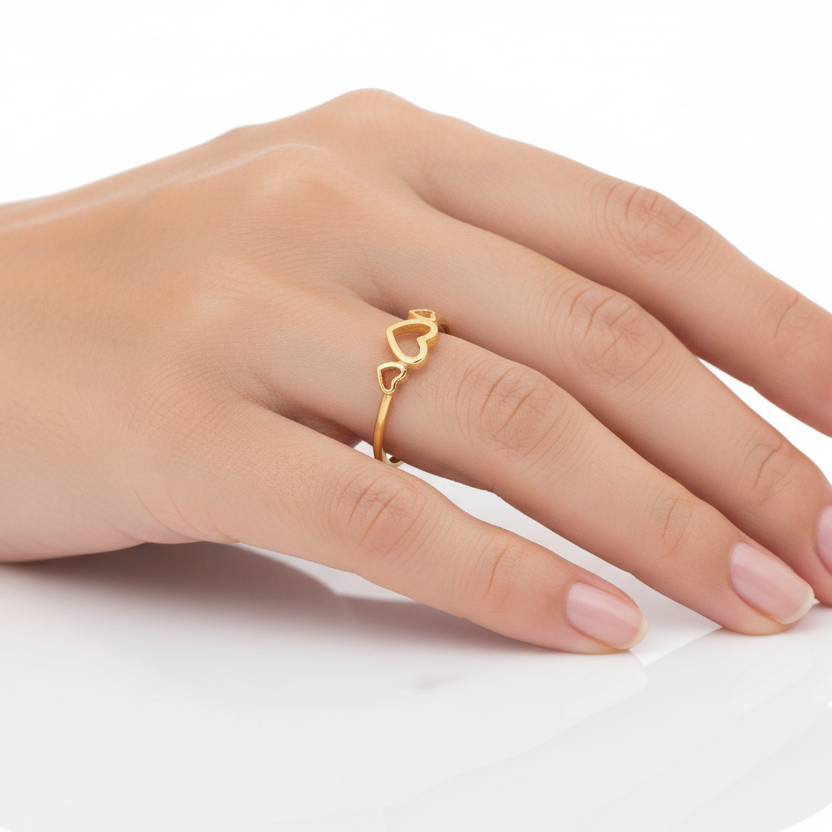 18K Yellow Gold Ring with Three Heart