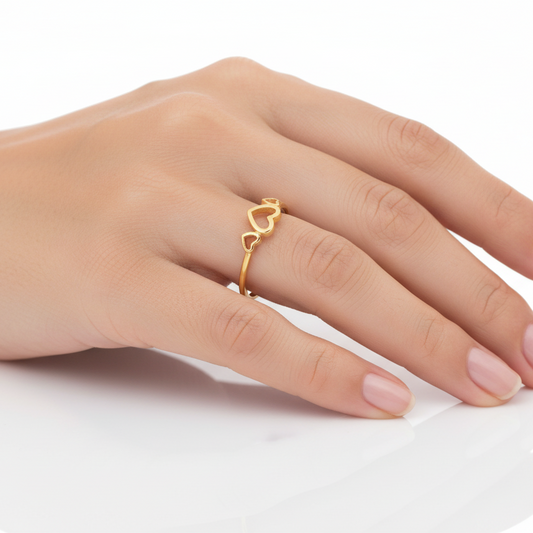 Yellow Gold Ring with Three Heart, 18k