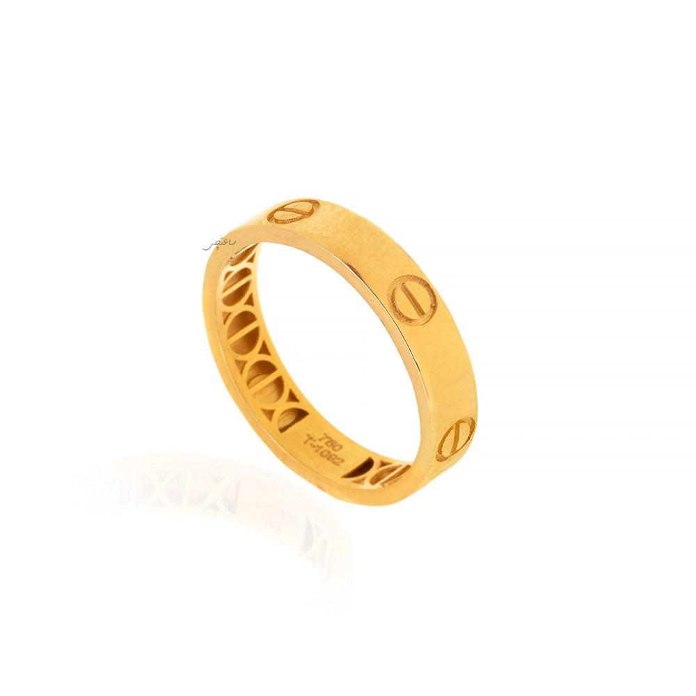 Yellow Gold Ring With Screw Engraved , Love Style , 18k