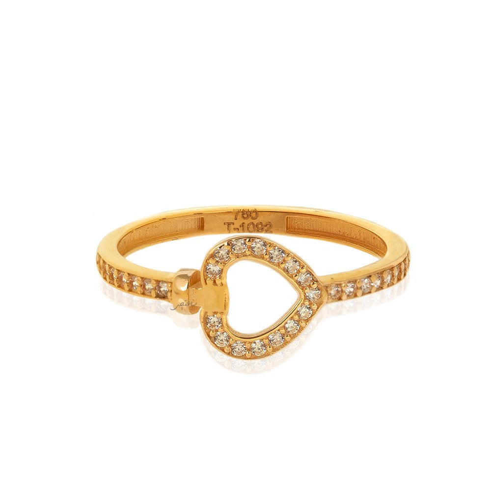 Yellow Gold ring with one heart on top and cubic zirconia on setting 18k 1.76gr