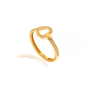 Yellow Gold ring with one heart on top and cubic zirconia on setting 18k 1.76gr