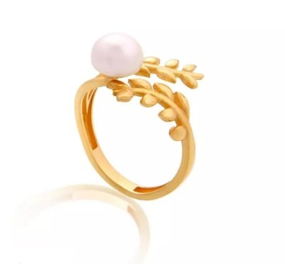 Yellow gold ring with two branches and one pearl 18k 2.95gr
