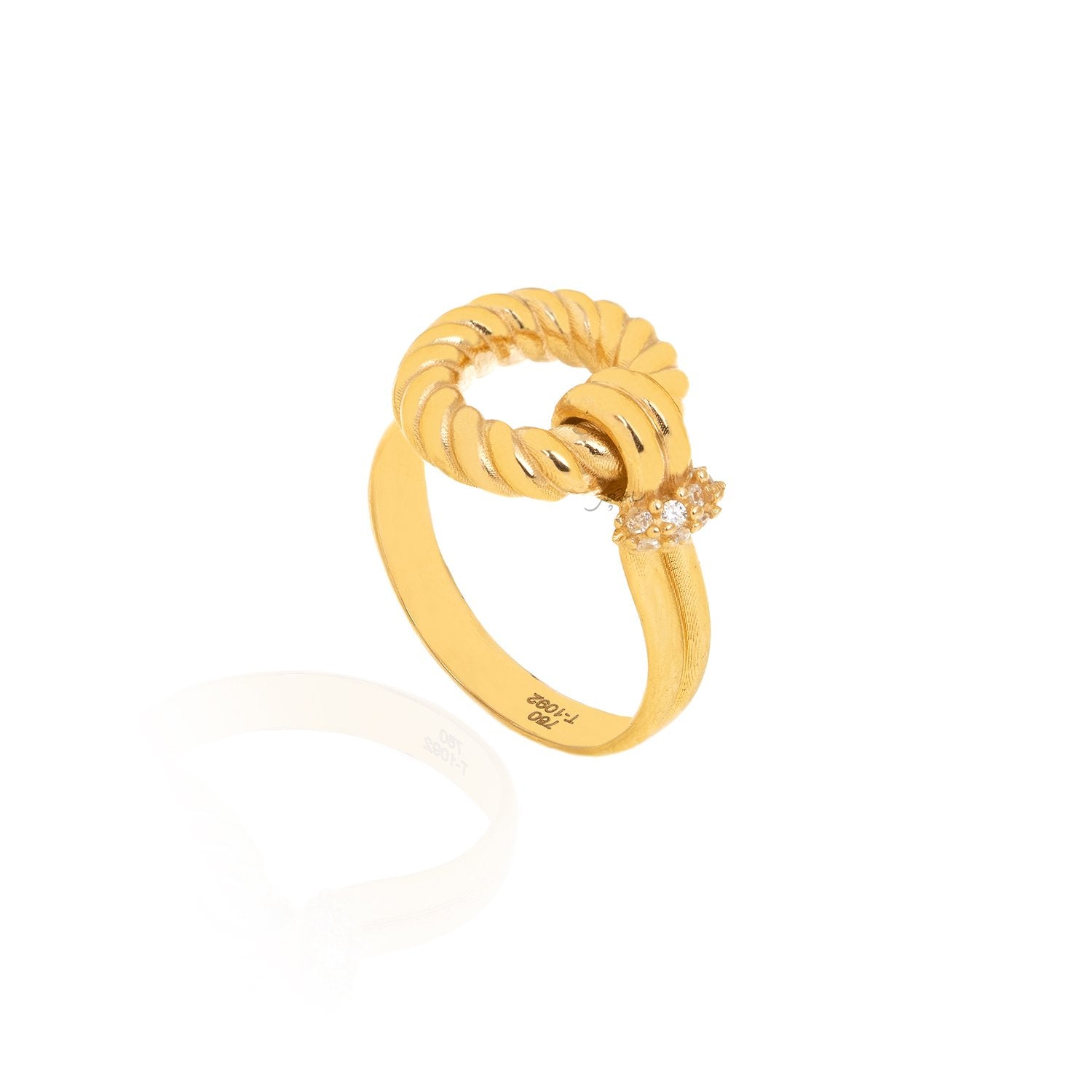 Yellow Gold Ring with one rope style circle  and Cubic Zirconia on the setting ,18k, 4.07, Sizable
