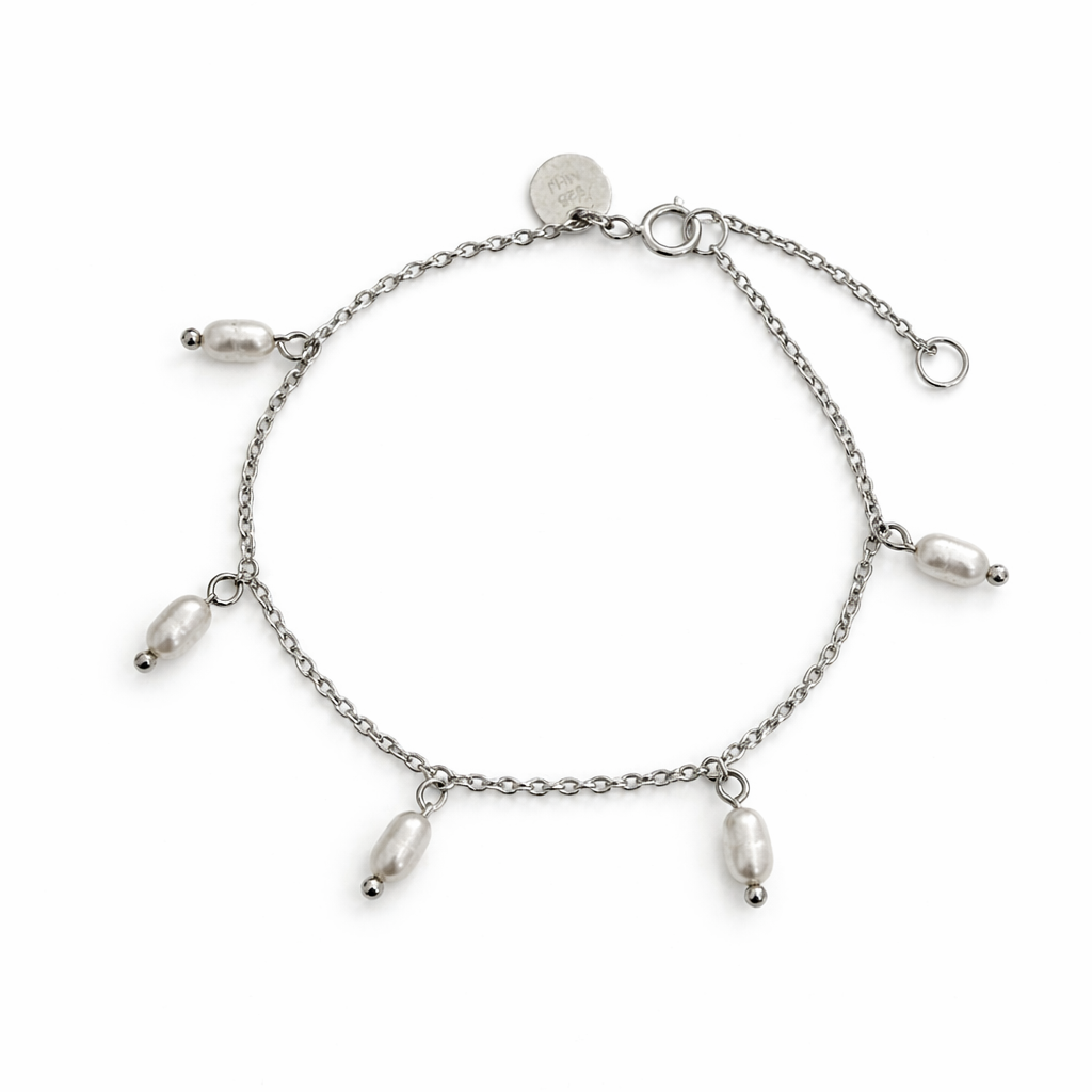 925 Sterling Silver Freshwater Pearl Dangle Bracelet