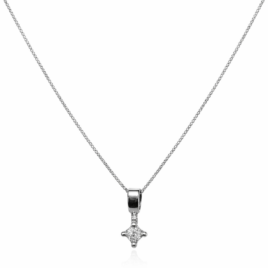10K White Gold Petite Diamond Cluster Pendant Necklace