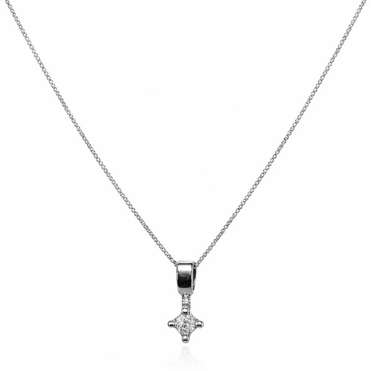 10K White Gold Petite Diamond Cluster Pendant Necklace