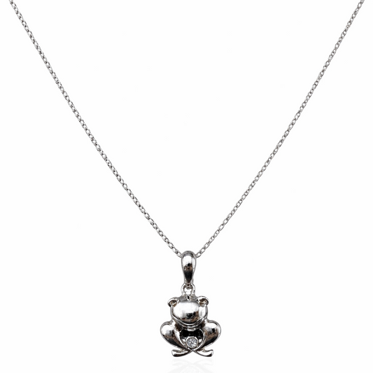 10K White Gold Diamond Accent Frog Pendant Necklace